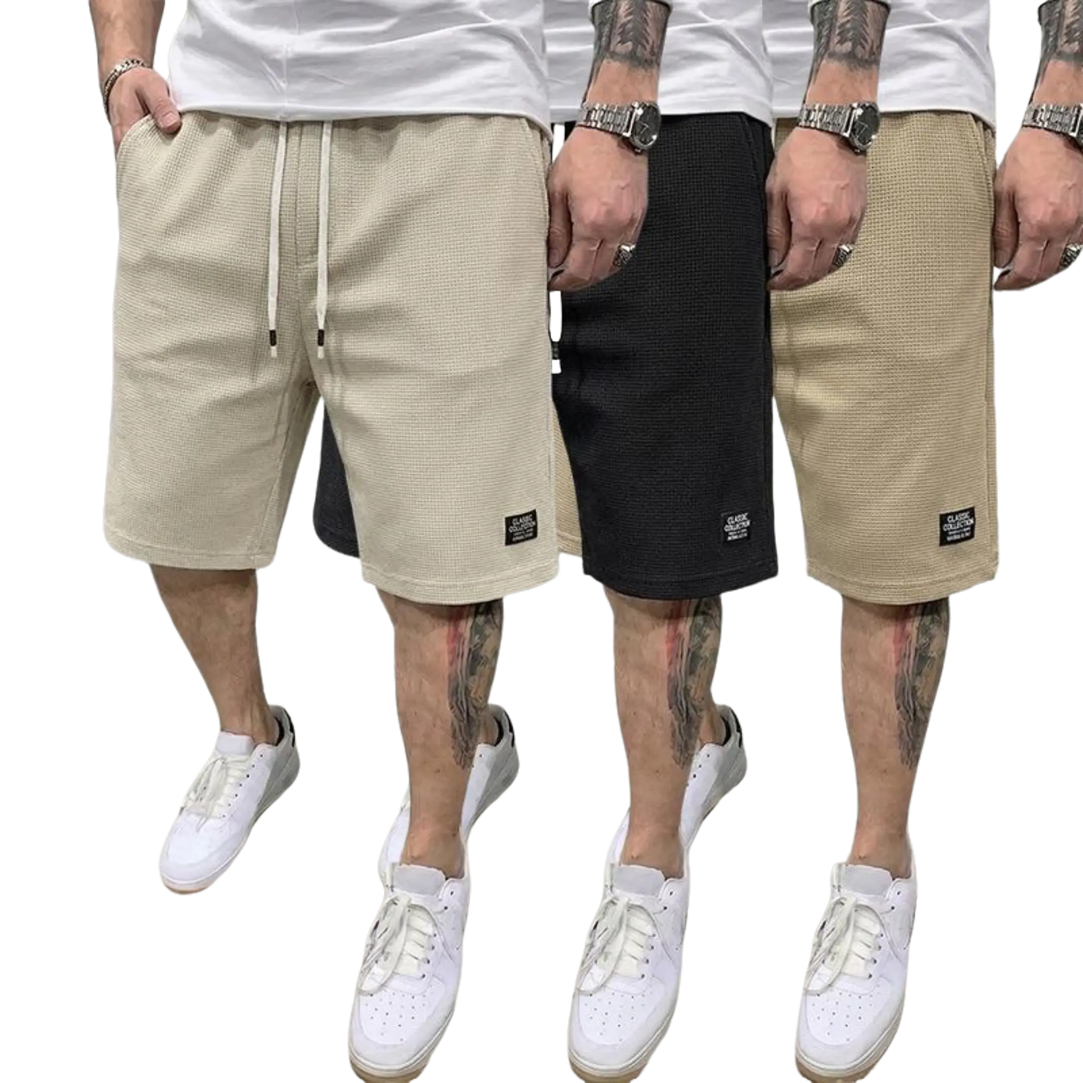 Men's 3-Pack Summer Menswear Shorts, Solid Textured Loose Stylish Design with Letter Embroidery, Breathable Mid-Thigh Casual Athletic Shorts for Outings, Outdoor Activities