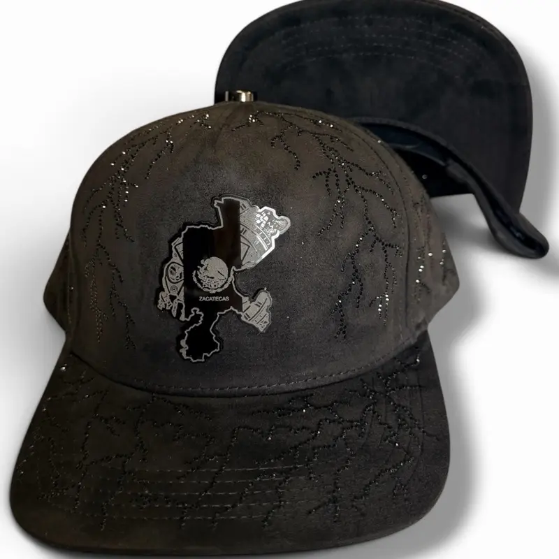 Zacatecas Hat With Rhinestones Suede Cap - Black Suede Material, Decorative Rhinestones, Ideal for Casual Wear