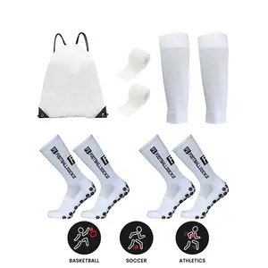 Men's Anti-Slip Soccer Socks Set, 5pcs Football Bag, Sports Socks, Grip Sock, Leg Sleeves, Training Bandages, Drawstring Backpack