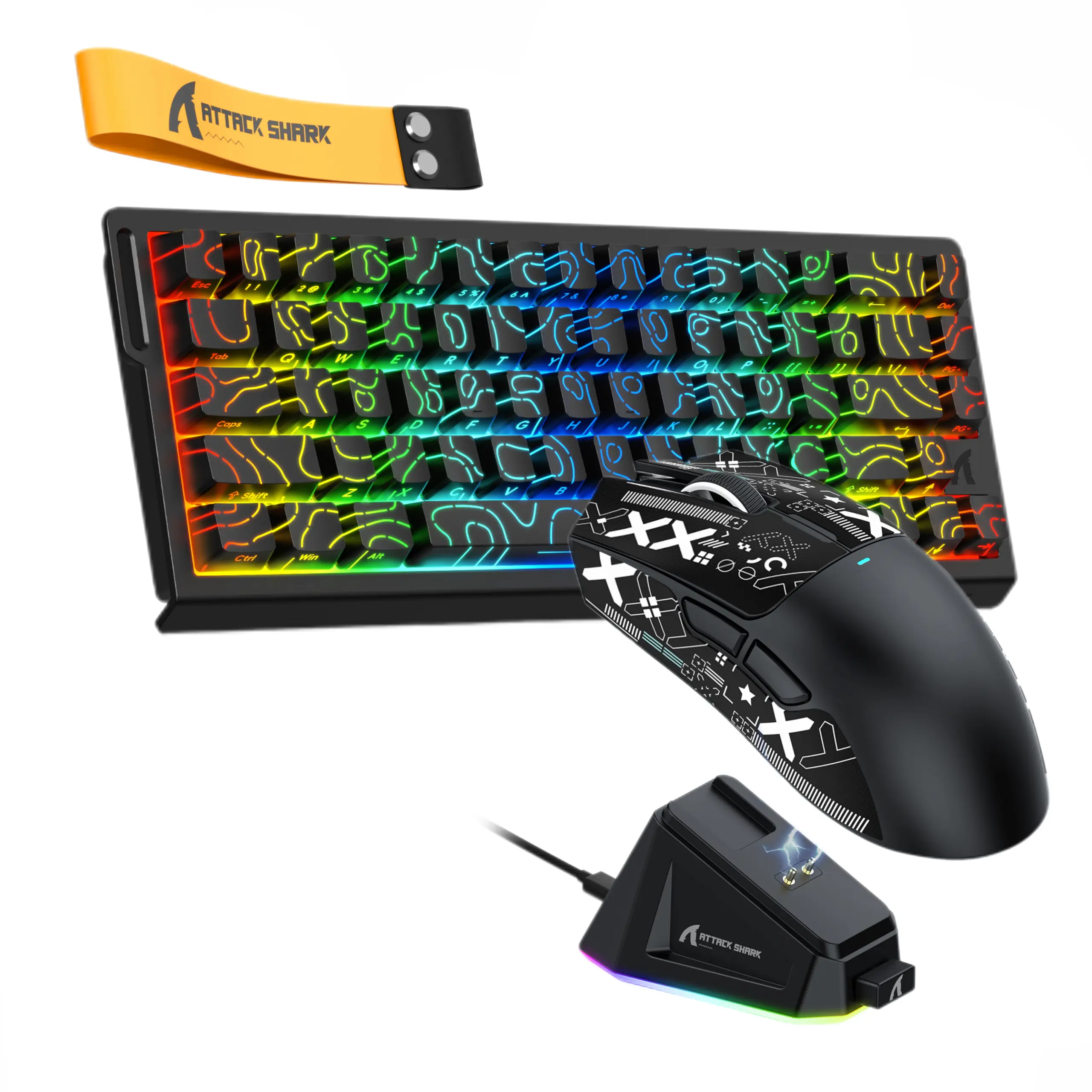 ATTACK SHARK X68 HE & X11 Gaming Keyboard and Mouse Combo, 60% Magnetic Switch Keyboard, 8KHz Polling Rate, 0.01mm Rapid Trigger, PAW3311 Wireless Gaming Mouse with Magnetic Charging Dock, Bluetooth/2.4G/Wired