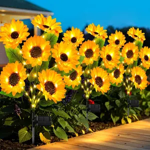 Solar Sunflower Lights Outdoor Waterproof - 3 Pack with 18 Bright Solar Sunflower Lights, IP65 Waterproof Light for Outdoor Flower Bed, Yard, Pathway, Patio Decor - for Mom, Women, Grandma