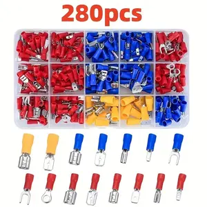 280Pcs Electrical Cable Connectors Assorted, Insulated Wire Cable Crimp U-Type Fork Spade Butt Ring Connector Assortment Kit, Male/Female Wire Cable Crimp Terminals