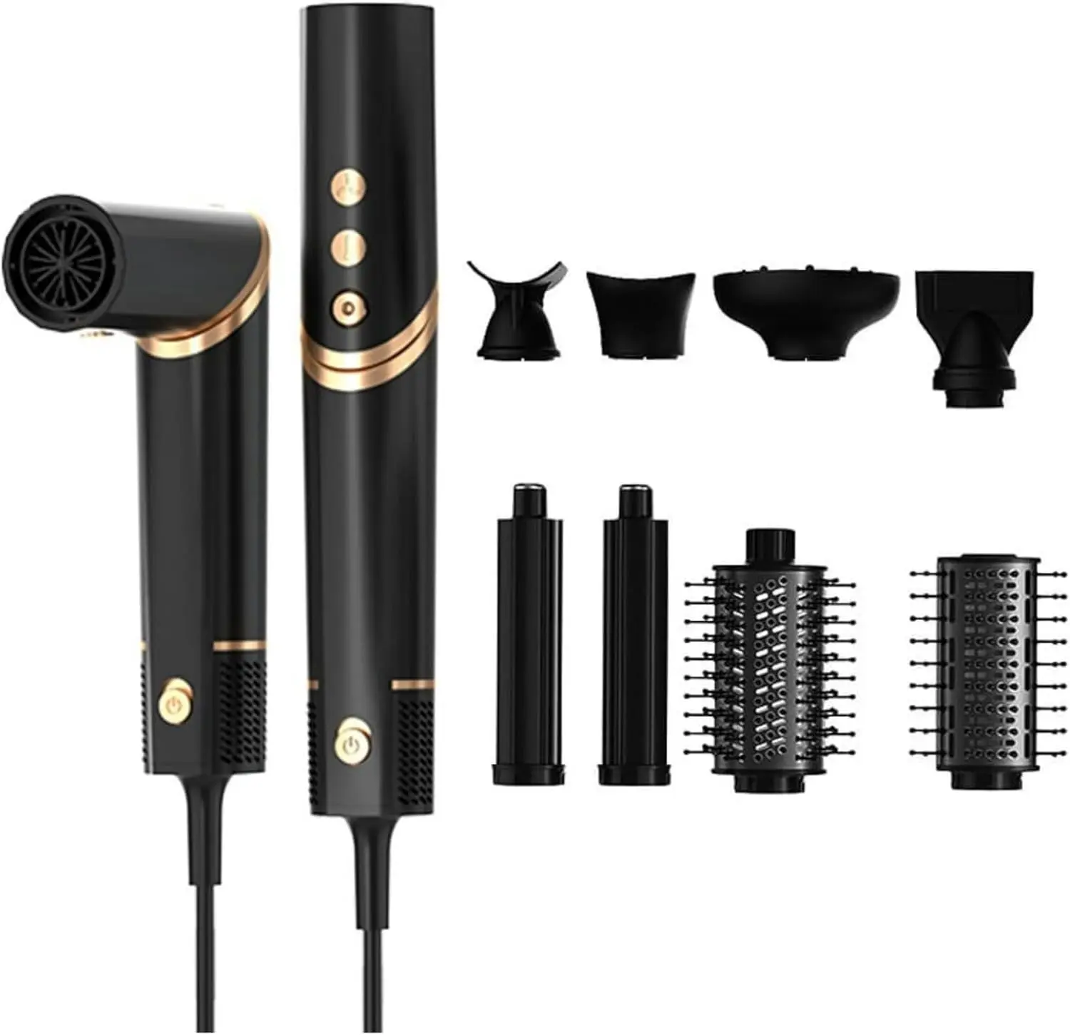 8-in-1 Hair Brush Dryer & Styler Kit, 90° Folding Handle, 90000 RPM High-Speed Motor, Negative Ions Ionizer, Automatic Curling & Fast Drying, Blower Dryer, 10.55 x 1.8 x 1.8 inches