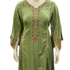 Green Afghan Mini Dress with Embroidered Details Sarpatlooni Afghan Traditional Fashion