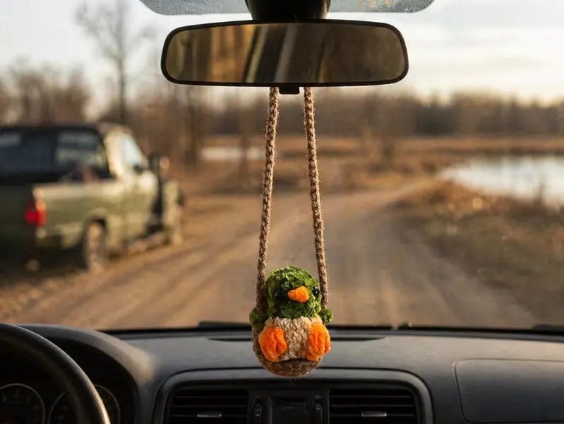 Crochet Duck Car Charm | Handmade Mallard Plush Rearview Mirror Ornament