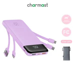 Charmast 20W Fast Charging Power Bank 20000mAh Ultra Thin Portable Charger with Built-in Cables for iPhone Android Tablet USB-C Micro USB Included Travel Friendly Rechargeable Battery Pack Black