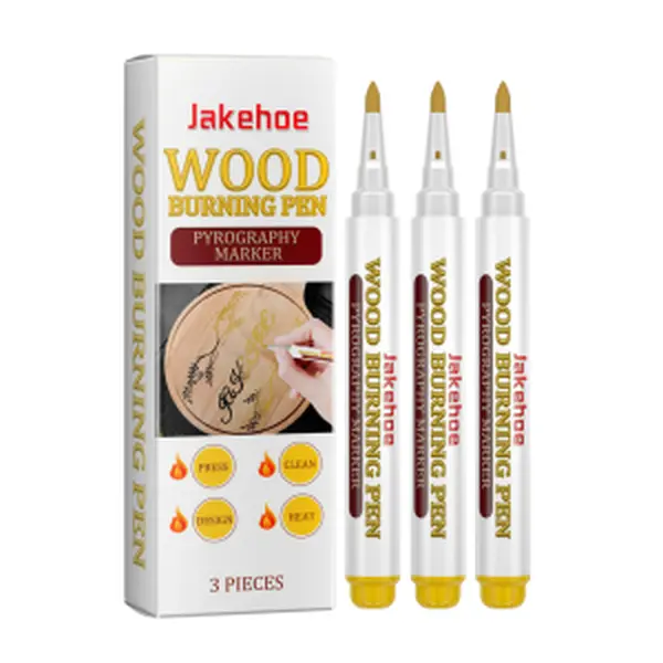 Jakehoe Wood Burning Pen Kit, 3 PCS Scorch Pen Marker for Wood Crafts, Fine Tip Pyrography Pen Chemical Wood Burner Tool for DIY Signs Cutting Boards Coasters Wedding Decor, Easy Heat Activated
