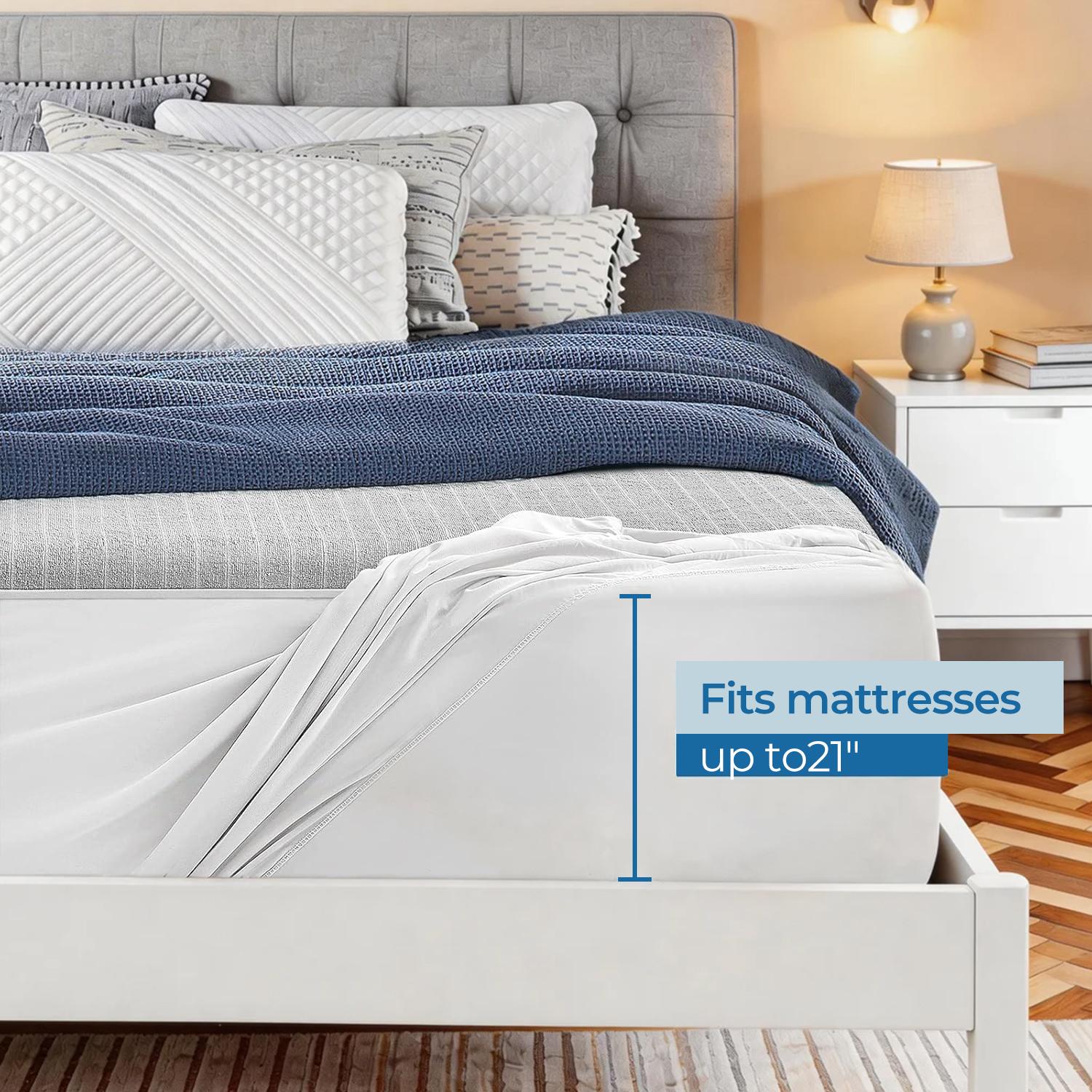 【TASTELIFE】 Waterproof Mattress Protector Queen Size, Premium Breathable Bed Cover with Deep Pocket 8"-21", Noiseless Machine Washable & Vinyle-Free for Home & Hotel (Gray)