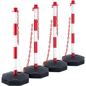 VEVOR Adjustable Traffic Delineator Post Cones,  4 Pack, Traffic Safety Delineator Barrier with Fillable Base 8FT Chain, for Traffic Control Warning Parking Lot Construction Caution Roads, Red & White