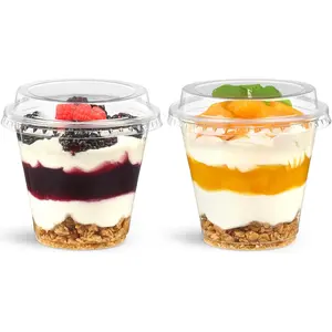50 Pack 9 oz Plastic Dessert Cups with Lids, Small Yogurt Parfait Cups, Mini Round Party Serving Cup for Pudding, Fruit, Cake, Appetizer, Dessert Shot Glasses
