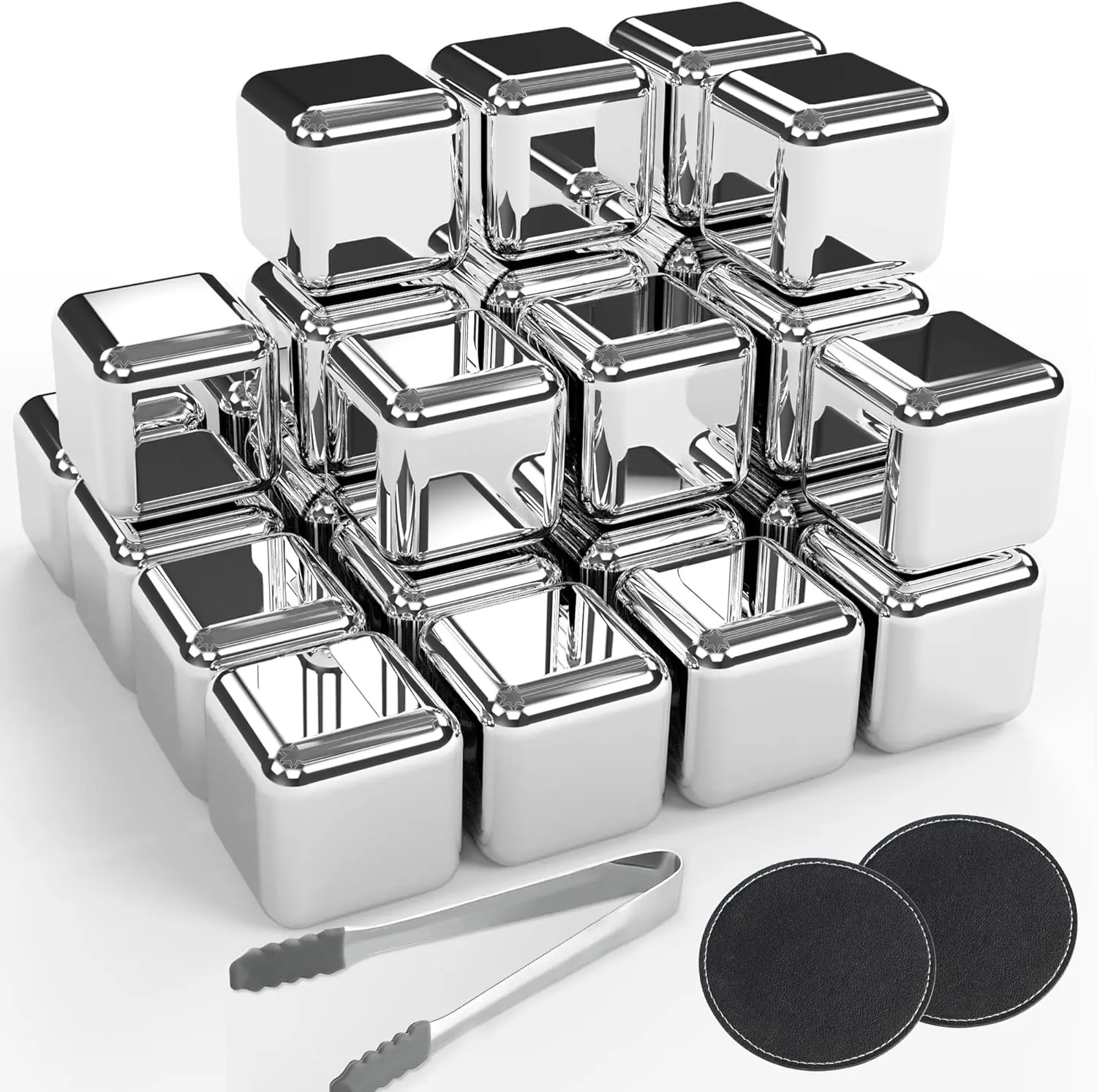 16Pcs Stainless Steel Ice Cubes Reusable - Ice Cubes Stainless with Ice Tongs and Whiskey Stones - Gifts for Men Dad Fathers for Drinks, Whiskey Chilling Rocks, Chilling Rocks for Drinks - Home Improvement.
