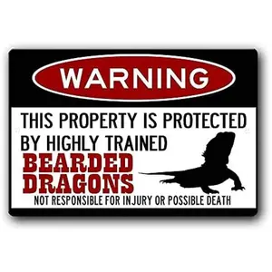 2024 New Bearded Dragons Sign,Funny Metal Signs,Bearded Dragon Accessories,Lizard Warning Sign Tin Sign 8 X 12 Inches