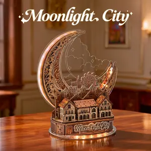 FUNPOLA 3D DIY Puzzle Moonlight City Model – LED 3D Wood Puzzle – 3D Wooden Puzzles Nightlight Home Décor Gifts for for Kids and Adults