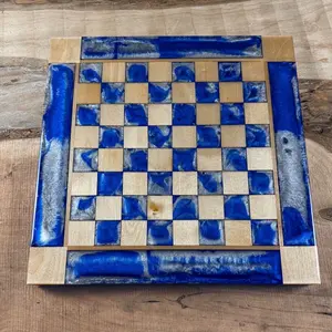 Deep Blue Silver Maple Wood Chess Board (PIECES INCLUDED)