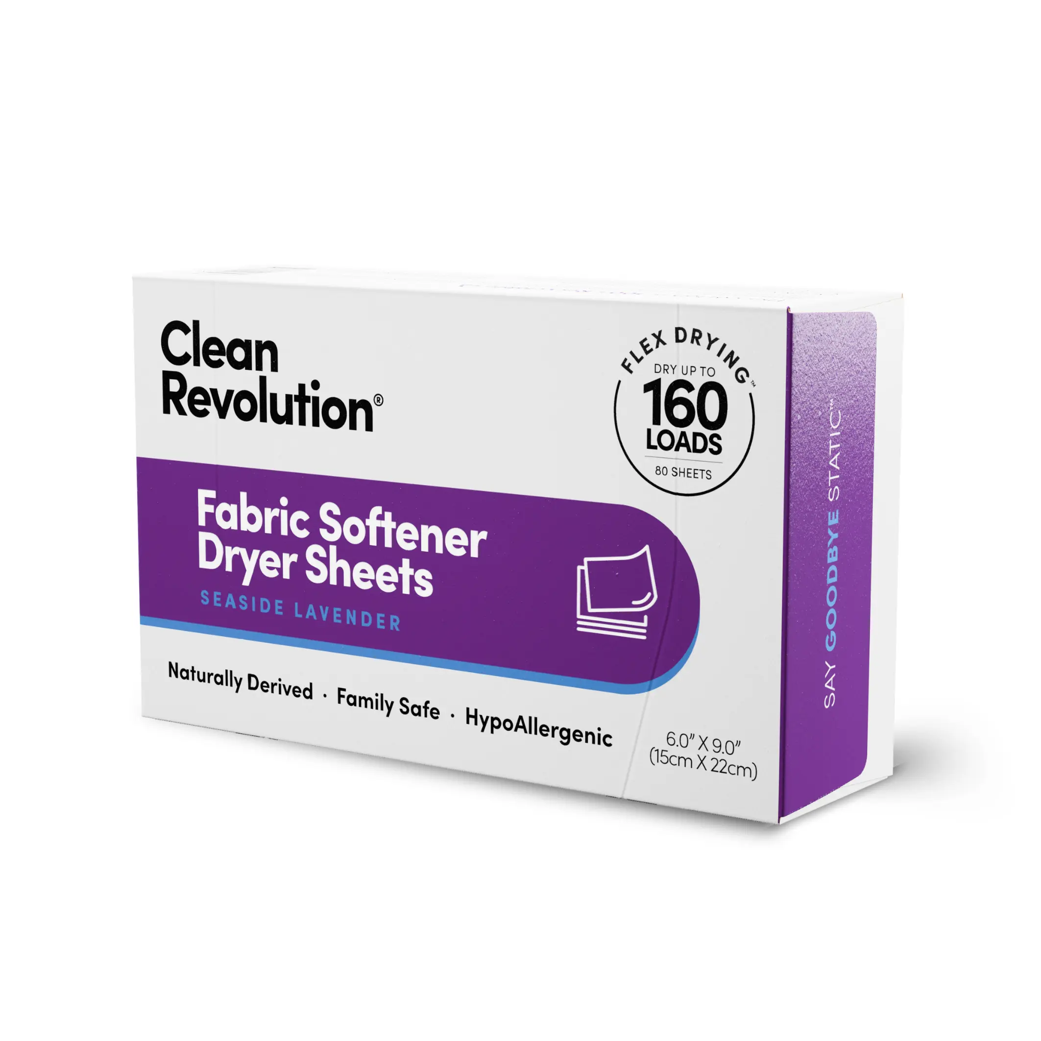 Clean Revolution Fabric Softener Dryer Sheets - 160 Loads, Hypoallergenic, Plant-Based, Family Safe, Flex Drying Design - Household homeessentials