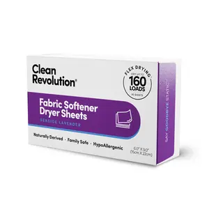 Clean Revolution Fabric Softener Dryer Sheets - 160 Loads, Hypoallergenic, Plant-Based, Family Safe, Flex Drying Design - Household