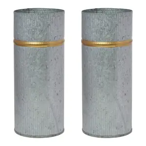 Galvanized Vases with Gold Rim - Set of 2 or Single Piece - Gray & Black - Rustic Charm & Modern Elegance - Ideal for Floral Displays