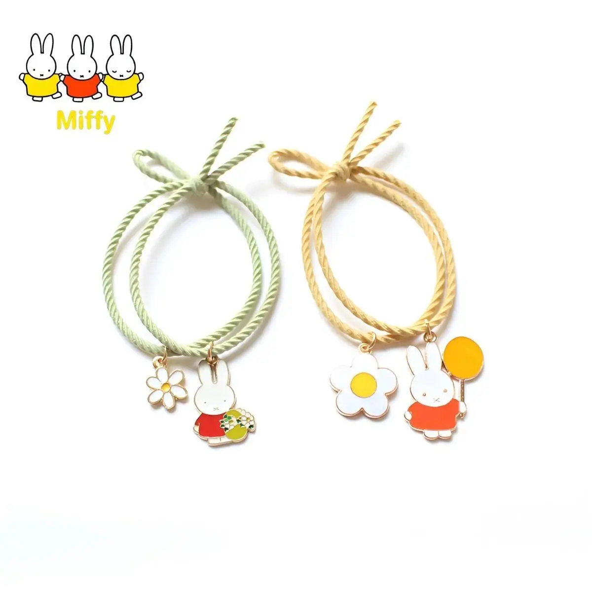 Kawaii Miffy Rabbit Colorful Flower Hair Tie Ins Sweet Cartoon Cute Headwear Hair Tie Girl Student Gift