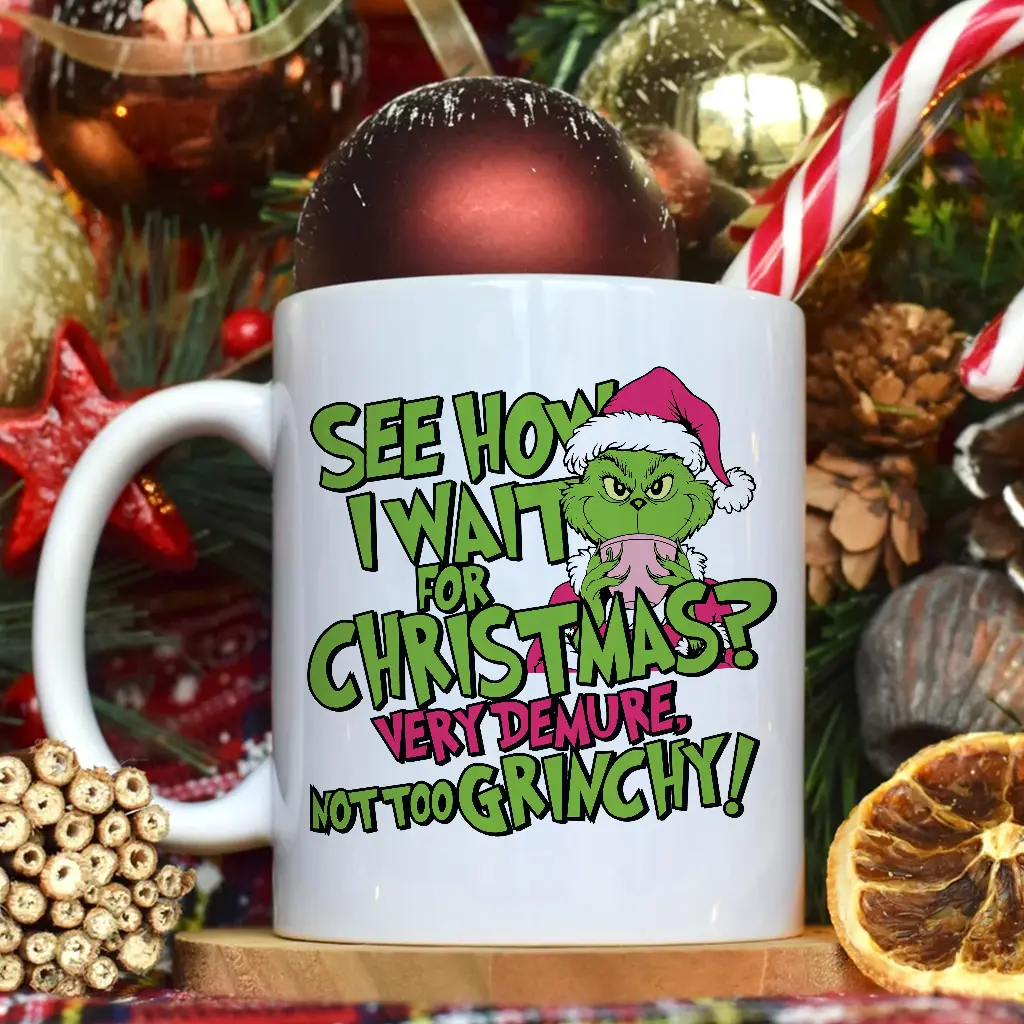 See How I Wait For Christmas G.rinch Very Demure Mugs 11oz & 15oz - Cozy Up This Holiday Season