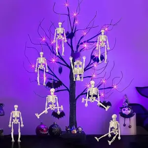 Mini Posable Skeleton Figures Set, 10pcs Small Plastic Jointed Dolls for Halloween Party Decorations, Spooky Haunted House Accessories