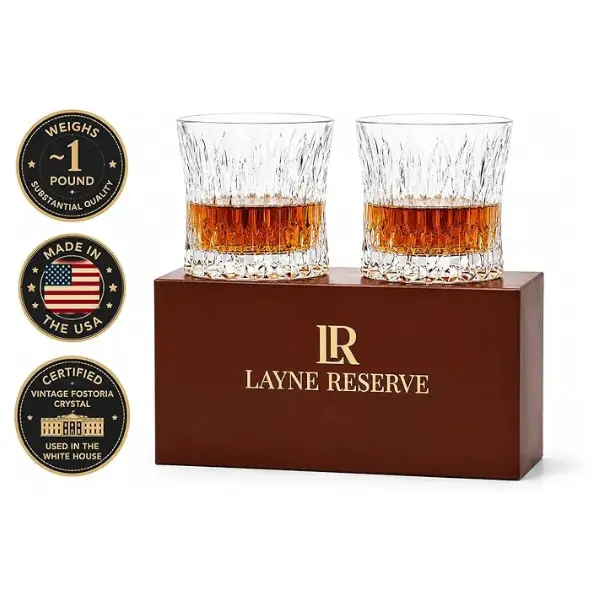 Vintage Fostoria Crystal Whiskey Glass Set of 2, 10 oz Old Fashioned Glasses with Gift Box