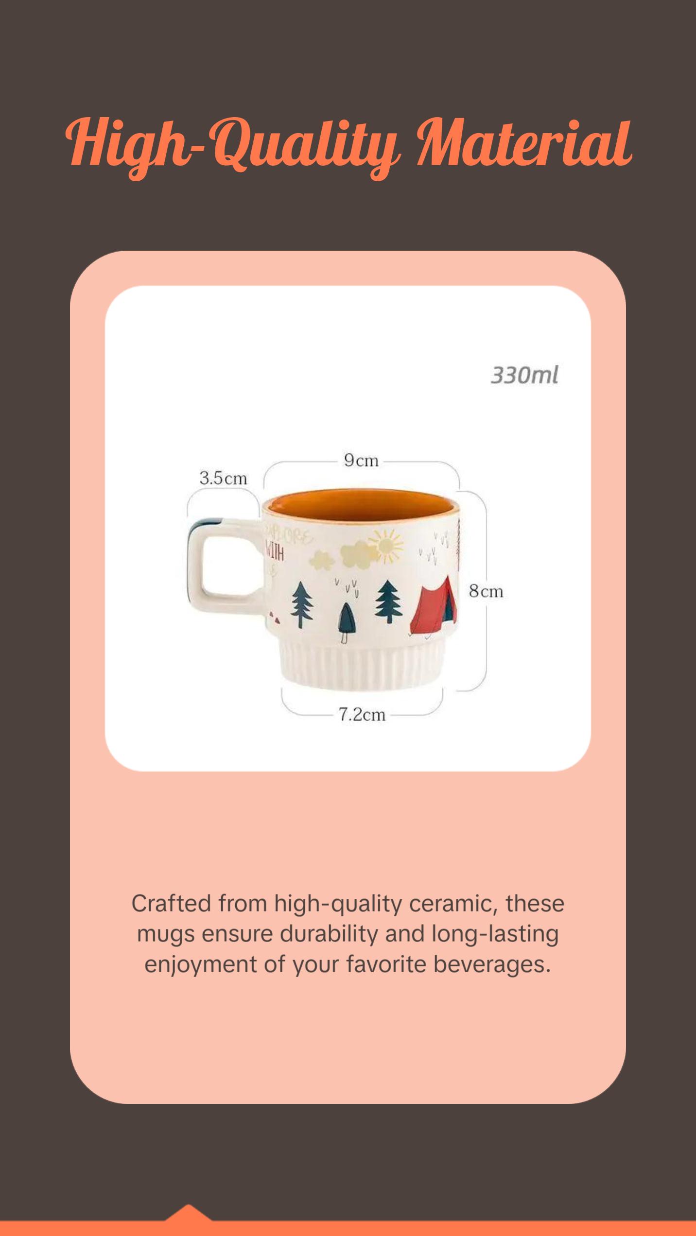 Boho Ceramic Mug Set – Vintage Aesthetic Coffee & Tea Cups (Stackable, Hand-Painted, 330ml