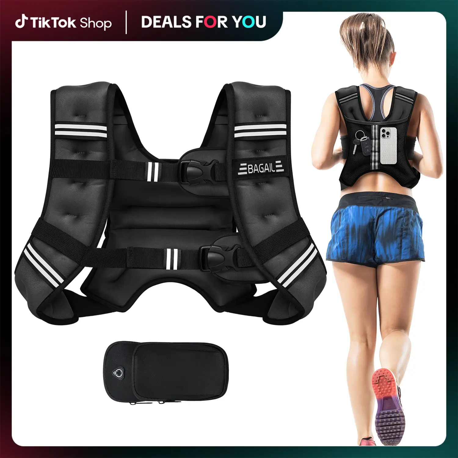 【Fall Deals For You】BAGAIL Weighted Vest, 5lbs/8lbs/10lbs/12lbs/15lbs/20lbs/25lbs/30lbs Weight Vest with Detachable Phone Pouch, Rucking Vest for Wome