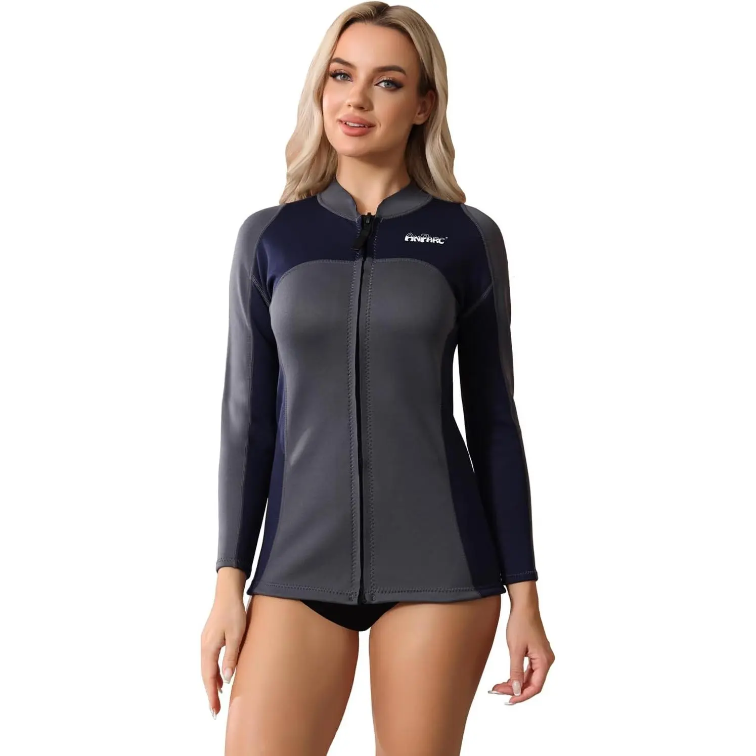 Female Neoprene Wetsuit Top Jacket, Long Sleeve Front Zip for Cold Water Swimming, Scuba, Surfing, Spearfishing