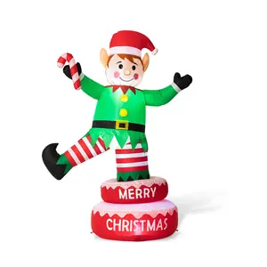 Glitzhome 6FT LED Lighted Rotating Elf Inflatable