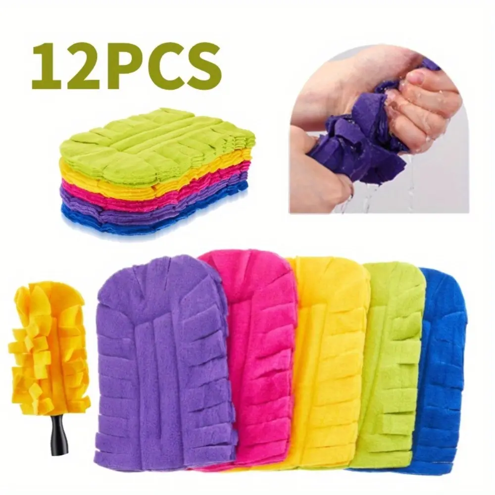 Soft Fleece Duster Refills, 12 Pack Multi-Color Polyester Replacement Pads, 7.5x4.5 Inch Reusable and Washable for Wet or Dry Multi-Surface Use