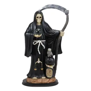 Ebros Gift Large 16.75" Tall Holy Death Santa Muerte Holding Scythe, Glass Globe with Scales of Justice and Owl in Tunic Robe Statue Figurine (White) (BLACK)