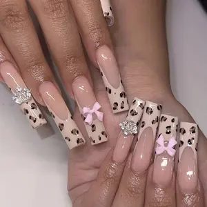 New Valentine's Day 24pcs French Leopard Press-On Nails, Matte Finish, Durable, Perfect for Holidays, Daily Wear, School, Office, Party