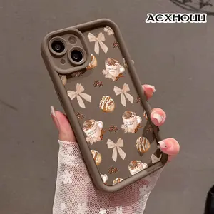 Soft Case for iPhone 17 16 E Pro Max 15 Plus 14 13 12 11 XS XR Cozy Cinnamon Roll & Bow Printed TPU Rubber Full Lens Guard Protective Cover