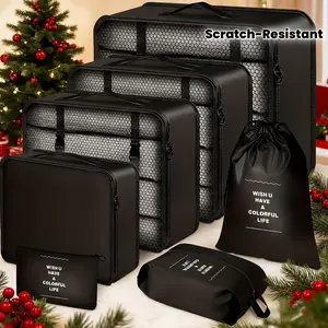 7pcs/set Black Travel Packing Cubes Set, Foldable Luggage Organizer Bags for Suitcase, Space Saving Travel Storage Bags