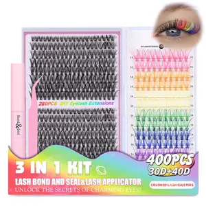 black friday DIY Lash Extension Kit,Individual Lashes Clusters Kit 30D&40D Eyelash Extension Kit,Colored Lash Clusters,Natural False Lash Kit with Bond and Seal Lash Applicator Tool and Lash Tweezers
