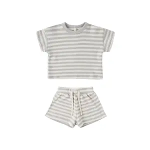 QUINCY MAE Waffle Tee & Short Set in Sky Stripe