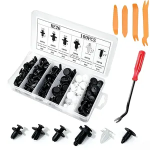 [100-PC 6-Size Complete Set] Automotive Plastic Rivet Clips & Retainers - Heavy-Duty Push Pin Fasteners for Fender, Bumper, Body Panel Installation