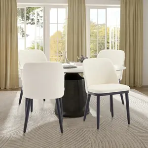 [2 Pieces] EBELLO  18.9" Width Classic Soft Linen Upholstery Dining Chair With Sponge Backrest, Seat Cushion,Black Rubber Wood Feet