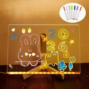 Light Up Acrylic Message Board with 7 Markers, LED Draw Board for Kids Room Decor