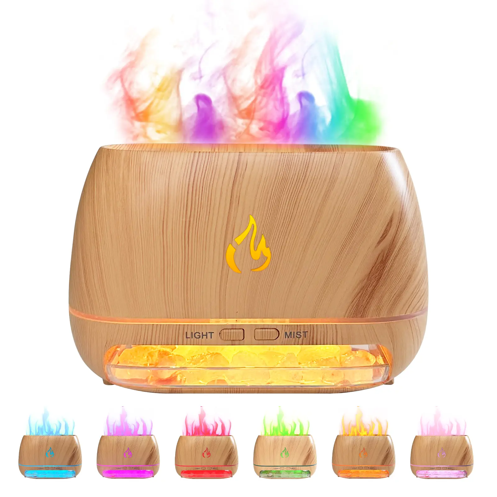 2 in 1 Air Purifier & Humidifiers for Home and Office, Ultrasonic Essential Oil Diffuser and Himalayan Salt Lamp, Simulated Flame Air Humidifier, Colo