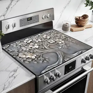 JOYFINITY Heat-Resistant Glass Stove Top Cover with Anti-Slip Rubber Coating – Electric Stove Protector, Scratch-Resistant, Expands Counter Space, Stylish Kitchen Decor (Tree)