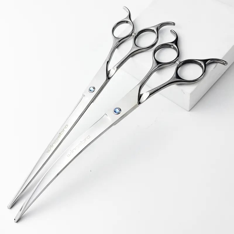 Wingsbro 9-in Stainless Steel Pet Grooming Scissors - Flat, Down Curved Groomer Tools for Dogs, Cats | Grooming Products for Precise Cut Beauty/Hair Care