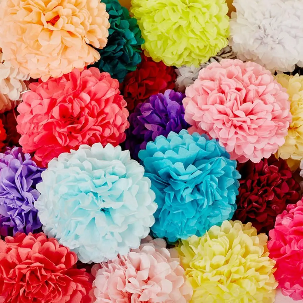 Paper Pom Poms Color Tissue Flowers Birthday Celebration Wedding Party Halloween Christmas Outdoor Decoration,18 pcs of 10 12 14 Inch Pack Kitchen