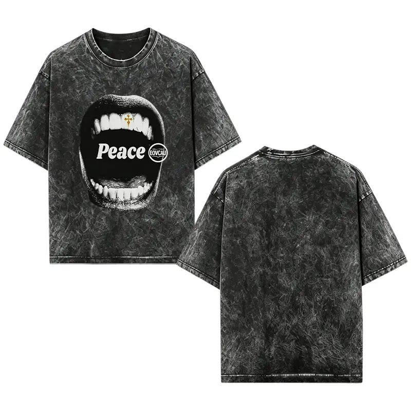 [EOVCAU]Vintage Bold Statement Peace Washed T-shirt, Faded Graphic Tee, Retro Style Round-Neck Casual Summer T-Shirt,Classic Oversized Washed Cotton Tee for Men & Women Ash Trevino Merch, Ideal For Streetwear, Concerts, Alt Style Outings & Casual Hangouts