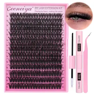 Geeneiya Full Lash Extension Kit 10-18MM Volume Eyelash Extension Kit D Curl Cluster Lashes Individual Eyelashes Kit with Waterproof Lash Bond and Seal, Lash Tweezers (10-18MM, 280Pcs, 70P) Geeneiya