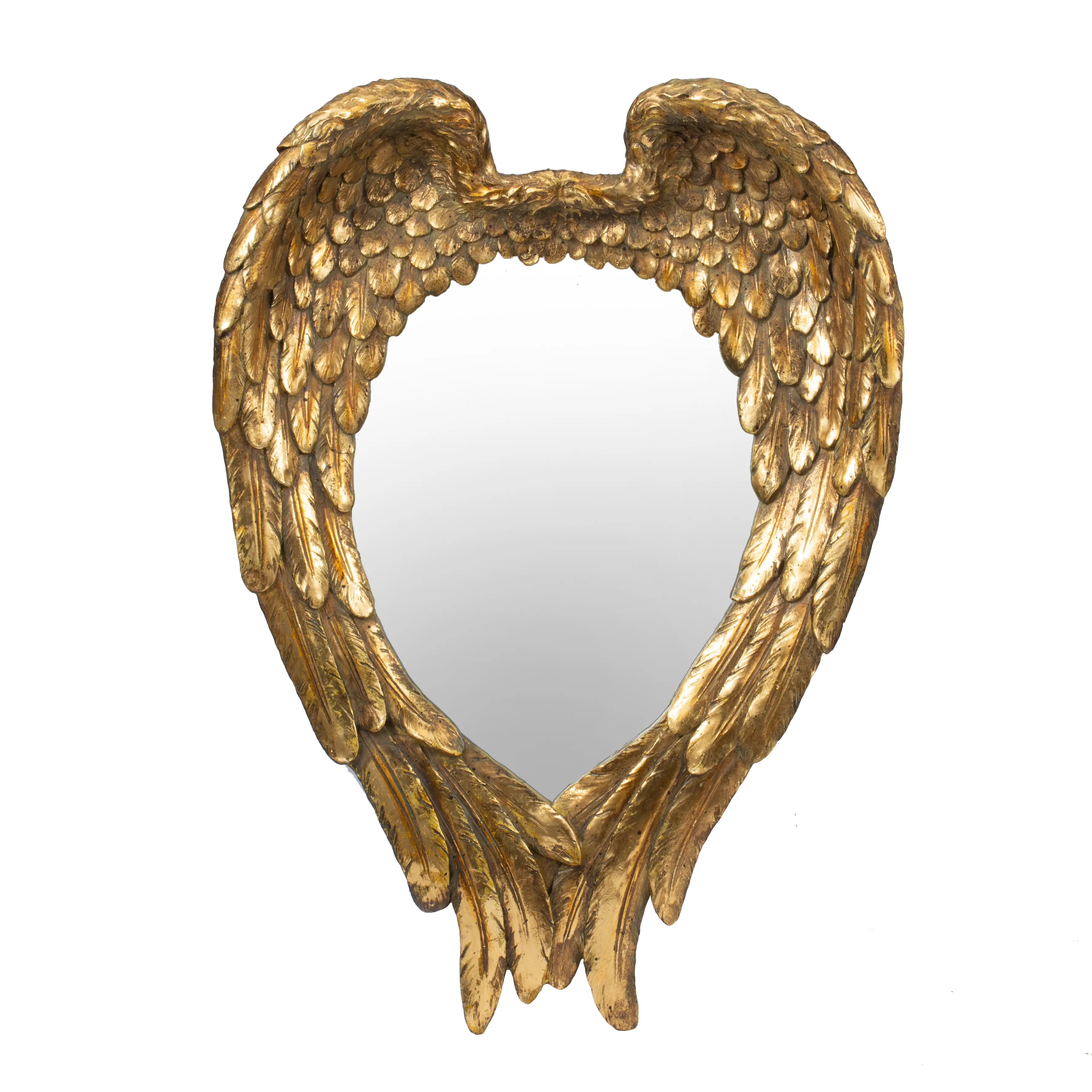 Heart-Shape Glass Wall Mirror, 22.5h x 16w, Contemporary Golden Wing Resin Frame Bathroom Mirror, Wall Hanging for Bedroom, Makes Room Appear More Spacious, Ideal Gift for All Occasions