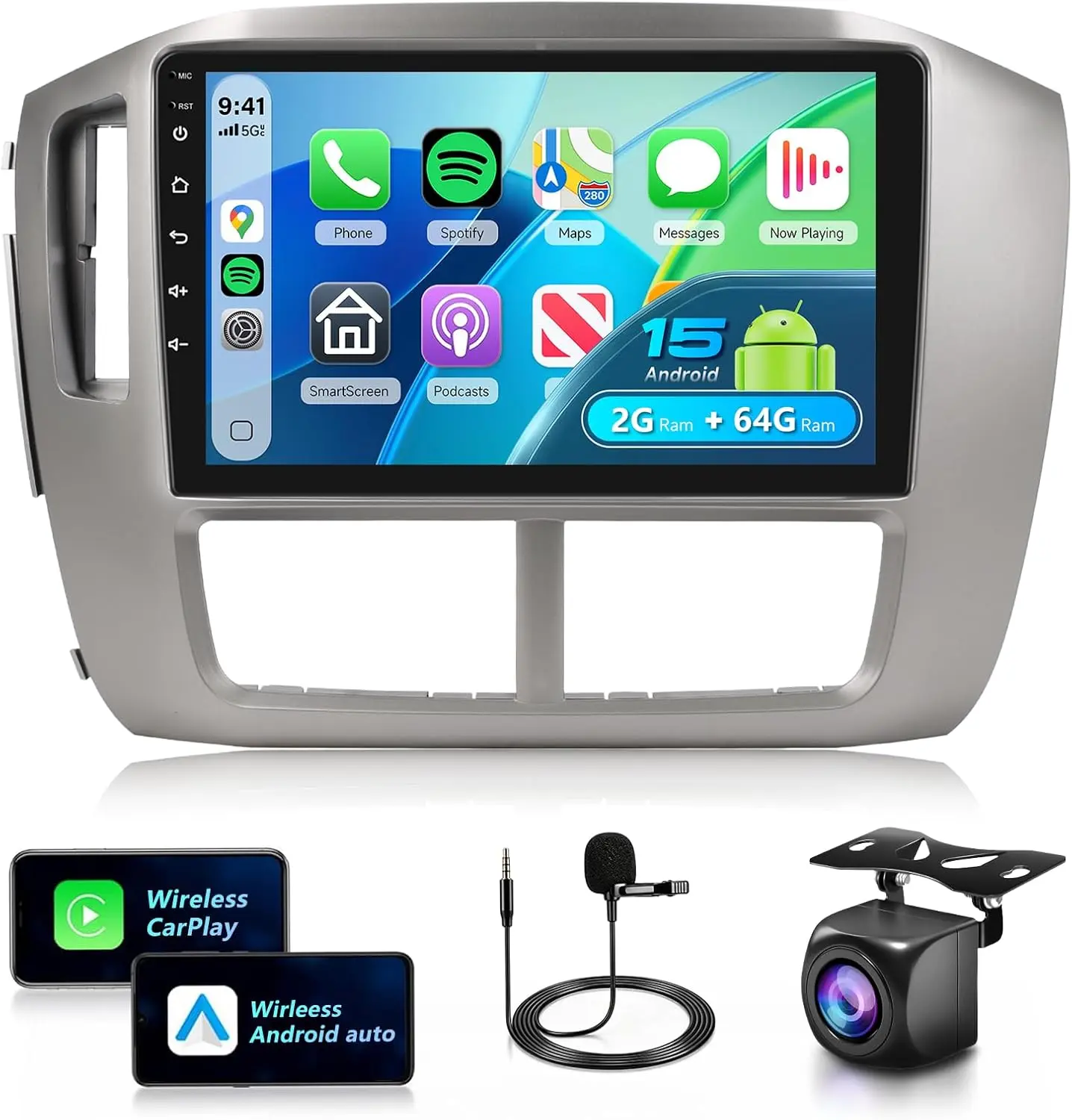 Podofo 9" HD Touch Screen Android 15 Car Stereo for Honda Pilot 2006-2007-2008, Plug-and-Play Wireless Carplay Android Auto Touch Control Wireless Car Video Player, 4-Core 2G+64G, GPS, 5G WiFi, EQ DSP Audio, FM RDS, Bluetooth, SWC, HD Backup Camera, Touch