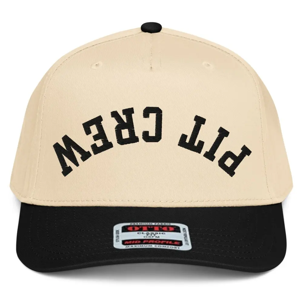 RIVEMUG NX1 Upside Down Pit Crew Embroidered 2 Tone Hat Mid Crown Curved Bill Snapback Cap for Men and Women