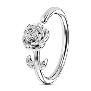 Oufer 20G Seamless Ring with Engraved Rose Design for Nose Piercing