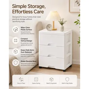 3-Tier Drawer Storage Cabinet for Household Use, Thickened Plastic Storage Cabinet, Bedside Cabinet for Organizing Cosmetics, Clothes and Toys (DM155)